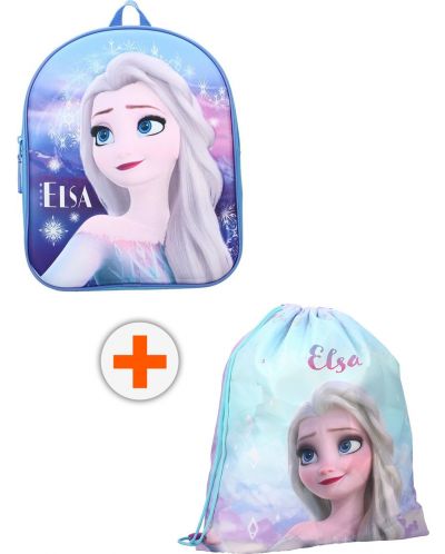 Комплект за детска градина Vadobag Frozen II - Раница и спортна торба, Elsa, синьо и лилаво - 1