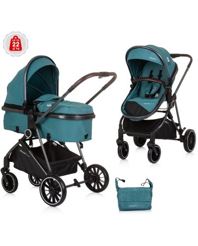 Комбинирана бебешка количка Chipolino - Аура, синьо-зелена - 1