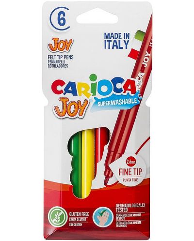Комплект суперизмиваеми флумастери Carioca Joy - 6 цвята - 1