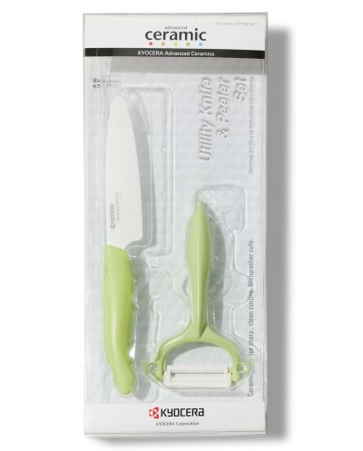 Комплект керамичен нож с белачка Kyocera - зелен - 2