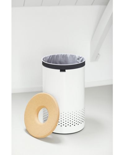 Кош за пране Brabantia - 60 l, бял, корков капак - 3