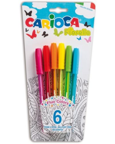 Комплект цветни химикалки Carioca - Fiorella, 6 цвята - 1