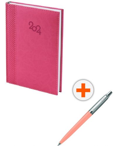 Комплект календар-бележник Spree - Розов,  с химикалка Parker Royal Jotter Originals Glam Rock, розова - 1
