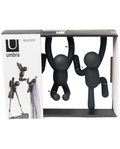 Комплект от 3 закачалки Umbra - Buddy, 7 x 17 x 8 cm, черен - 5