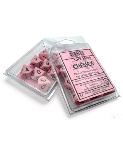 Комплект зарове Chessex Opaque Pastel - Pink/black, 10 броя - 1