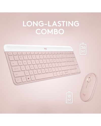 Комплект мишка и клавиатура Logitech - MK470 Slim Combo, безжични, rose - 6