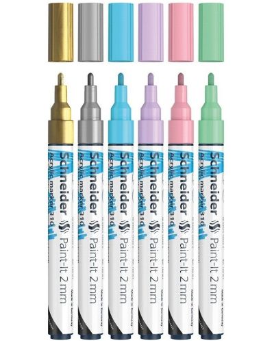 Комплект акрилни маркери Schneider Paint-It 310 - 2 mm, 6  цвята - 2