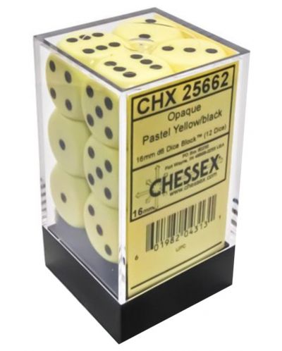 Комплект зарове Chessex Opaque Pastel - Yellow/black, 12 броя - 1