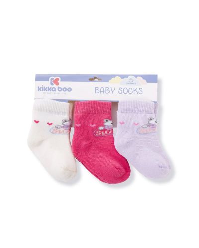 Комплект бебешки термо чорапи KikkaBoo Frogs - Памучни, 6-12 месеца, 3 чифта, розови