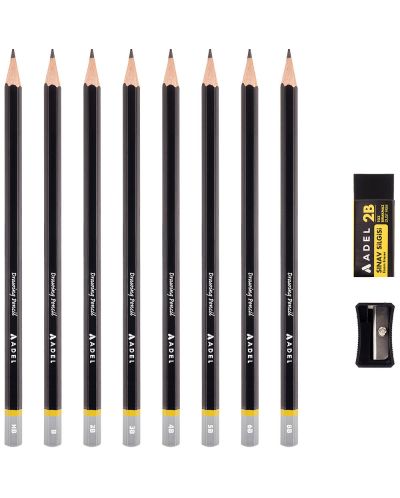 Комплект чернографитни моливи Adel - С острилка и гума - 2