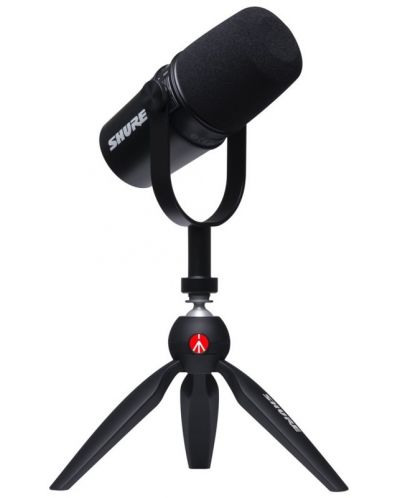 Комплект микрофон и стойка Shure - MV7-K, черен - 1