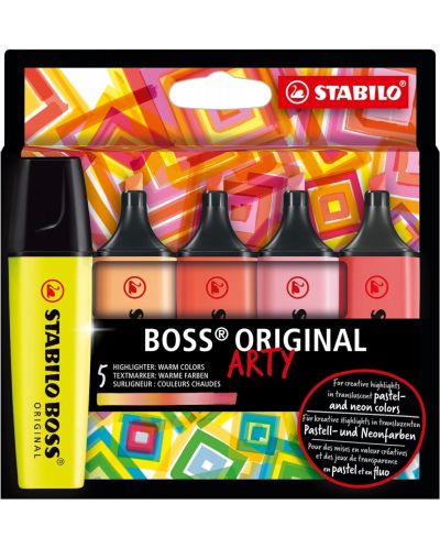 Комплект текст маркери Stabilo Arty - Boss Original, 5 броя, топли цветове - 1