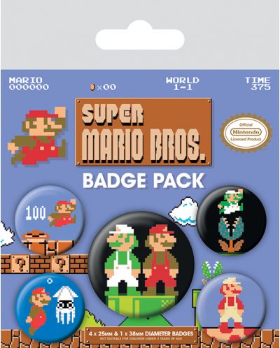 Комплект значки Pyramid -  Super Mario Bros. (Retro) - 1