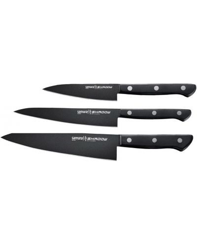 Комплект от 3 ножа Samura - Shadow, черно незалепващо покритие - 2