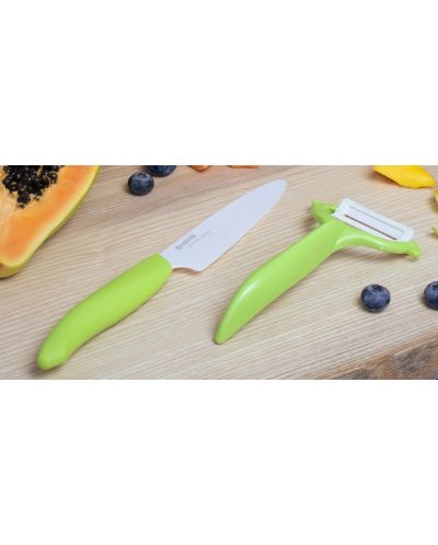 Комплект керамичен нож с белачка Kyocera - зелен - 5