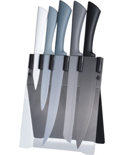 Комплект от 5 кухненски ножа H&S - с поставка, многоцветни - 1