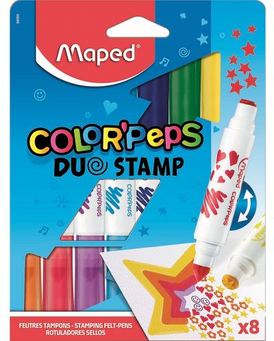 Комплект флумастери Maped Color Peps Duo - 8 цвята, с печати - 1