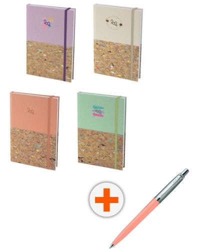 Комплект календар-бележник Spree - Pastel Pop, с химикалка Parker Royal Jotter Originals Glam Rock, розова - 1