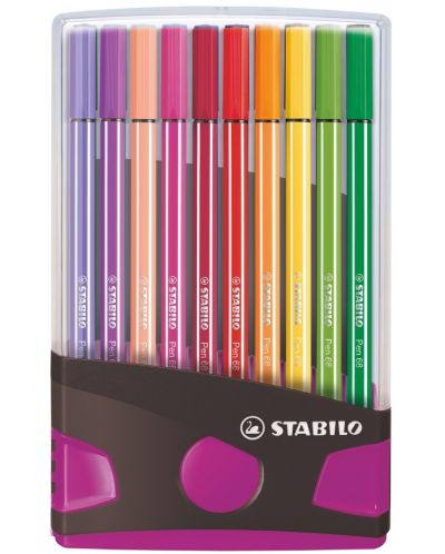 Комплект флумастери Stabilo Pen 68 - 20 цвята, лилава кутия - 1