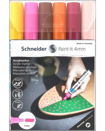 Комплект акрилни маркери Schneider Paint-It - 320, 4.00 mm, 6 топли цвята - 3