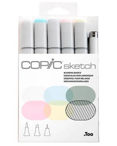 Комплект маркери Too Copic Sketch - Основно блендиране, 5 цвята + 1 multi liner - 1