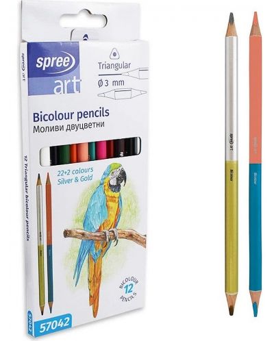 Комплект двуцветни моливи Spree Art - Триъгълни, Ø 3 mm, 12 х 2 броя - 1