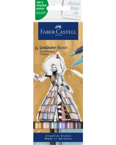 Комплект маркери Faber-Castell Goldfaber Sketch - Fashion, 6 цвята - 1
