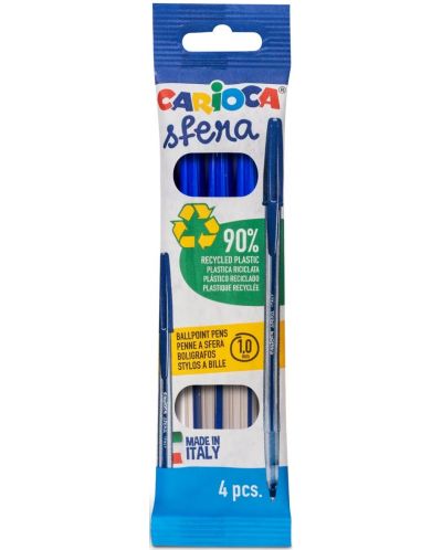 Комплект химикалки Carioca Sfera - 4 броя, сини - 1