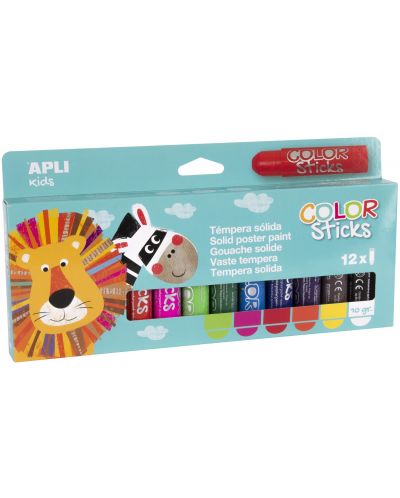 Комплект боички за рисуване APLI Kids - Гваш стик, 12 пастелни цвята - 1