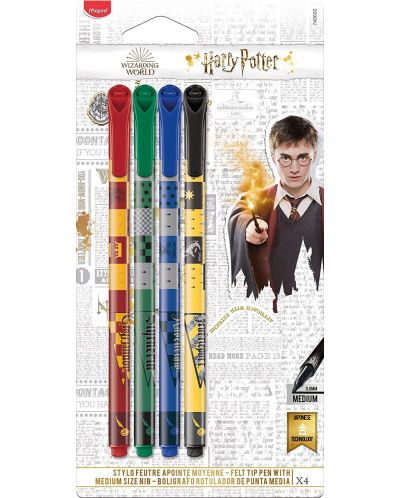 Комплект тънкописци Maped Harry Potter - 4 цвята, 0.8 mm - 1