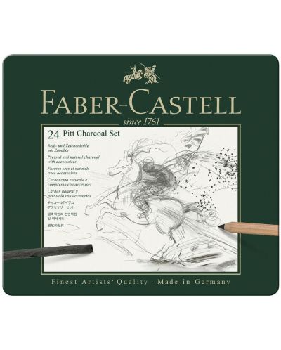 Комплект въглени Faber-Castell Pitt Charcoal - 24 броя, метална кутия - 1