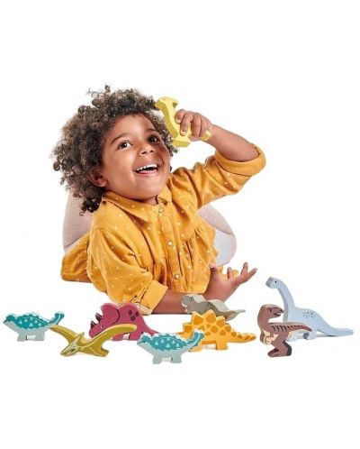 Комплект дървени фигурки Tender Leaf Toys - Динозаври в поставка - 2