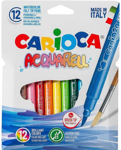 Комплект флумастери с четка Carioca Acquarell - 12 цвята - 1