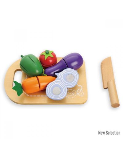 Комплект продукти за рязане Andreu Toys - Зеленчуци за рязане, от дърво - 1