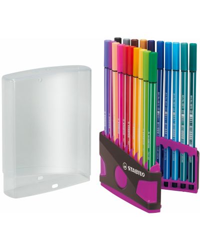 Комплект флумастери Stabilo Pen 68 - 20 цвята, лилава кутия - 2