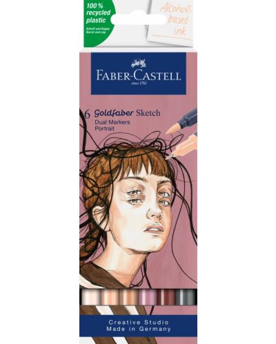 Комплект маркери Faber-Castell Goldfaber Sketch - Portrait, 6 цвята - 1