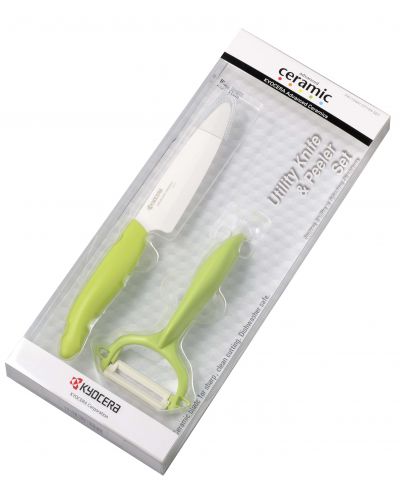 Комплект керамичен нож с белачка Kyocera - зелен - 1