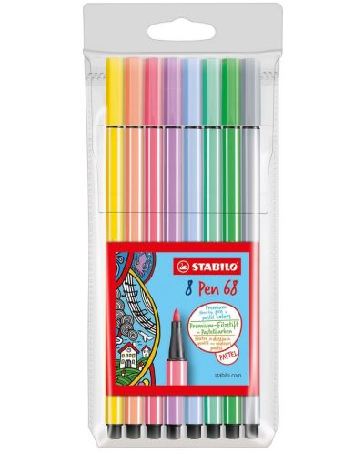 Комплект флумастери Stabilo Pen 68 - 8 пастелни цвята - 1