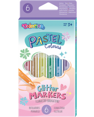Комплект маркери Colorino Pastel  - 6 цвята с брокат - 1