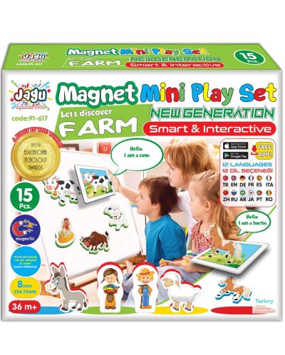Комплект Jagu - Магнитни говорещи играчки, ферма, 15 части - 1