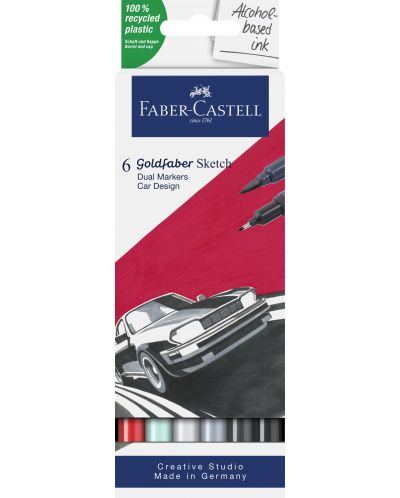 Комплект маркери Faber-Castell Goldfaber Sketch - Car, 6 цвята - 1