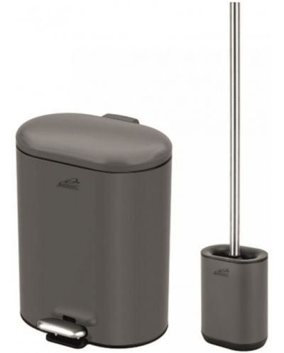 Комплект кошче и четка за тоалетна Inter Ceramic - 8355G, 6 L, сив мат - 1