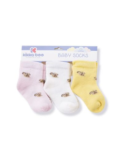 Комплект бебешки термо чорапи KikkaBoo Squirrel -  Памучни, 6-12 месеца, 3 чифта, розови - 1