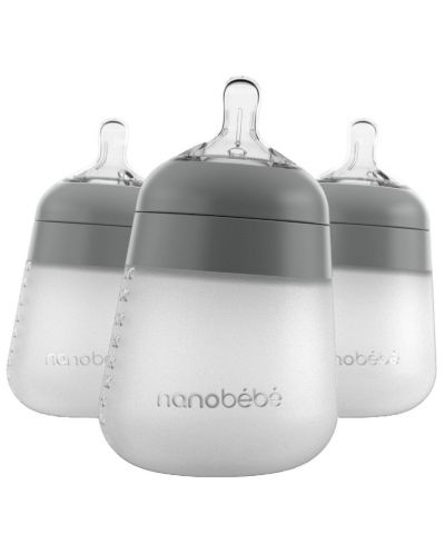 Комплект силиконови бутилки Nanobebe - Flexy, 270 ml, 3 броя, сиви - 1