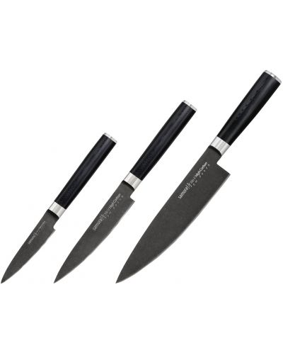Комплект от 3 ножа Samura - MO-V Stonewash, черни - 1
