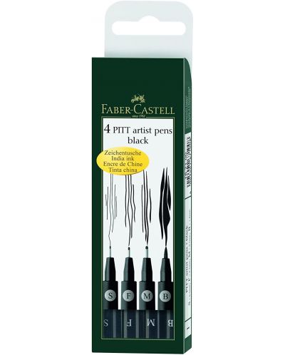 Комплект тънкописци Faber-Castell Pitt Artist - Черен, 4 броя - 1