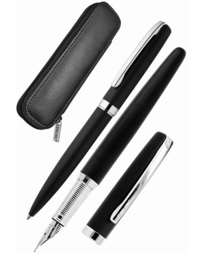 Комплект Online - Eleganza, писалка, химикалка и калъф, черен - 1