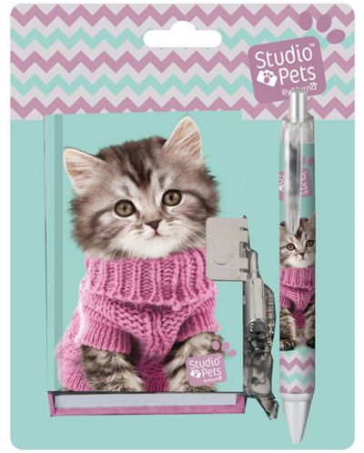Комплект таен дневник с химикалка Paso Studio Pets - Коте с пуловер - 1
