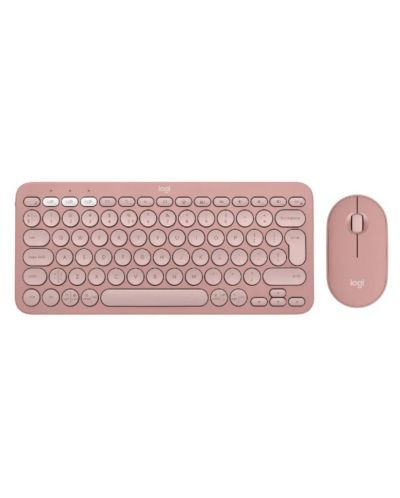Комплект клавиатура и мишка Logitech - Pebble 2, безжичен, Tonal Rose - 1