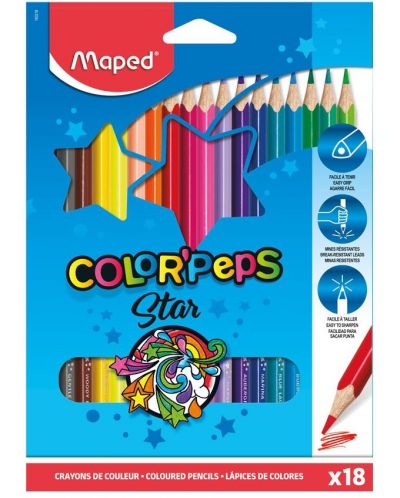 Комплект цветни моливи Maped Color Peps - Star, 18 цвята - 1